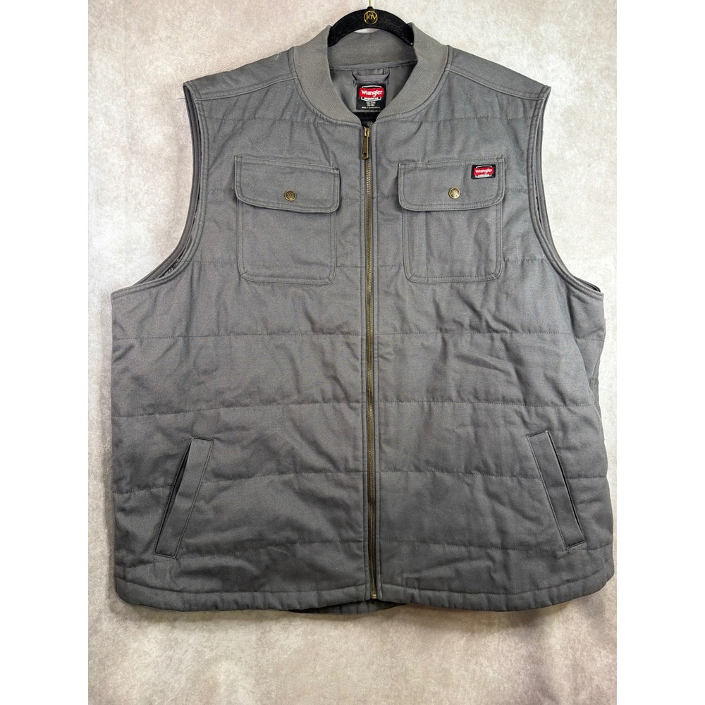 Wrangler Workwear Vest Men 3XL Gray Quilted Canvas Full Zip Insulated Utility